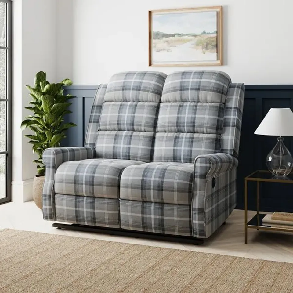 BOXED EDITH 2 SEATER ELECTRIC RECLINER CHECK PRINT - GREY CHECK (1 BOX) RRP £799