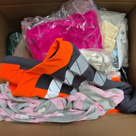 LARGE BOX OF APPROXIMATELY 25 ASSORTED CLOTHING ITEMS IN VARIOUS COLOURS, STYLES AND SIZES - COLLECTION ONLY