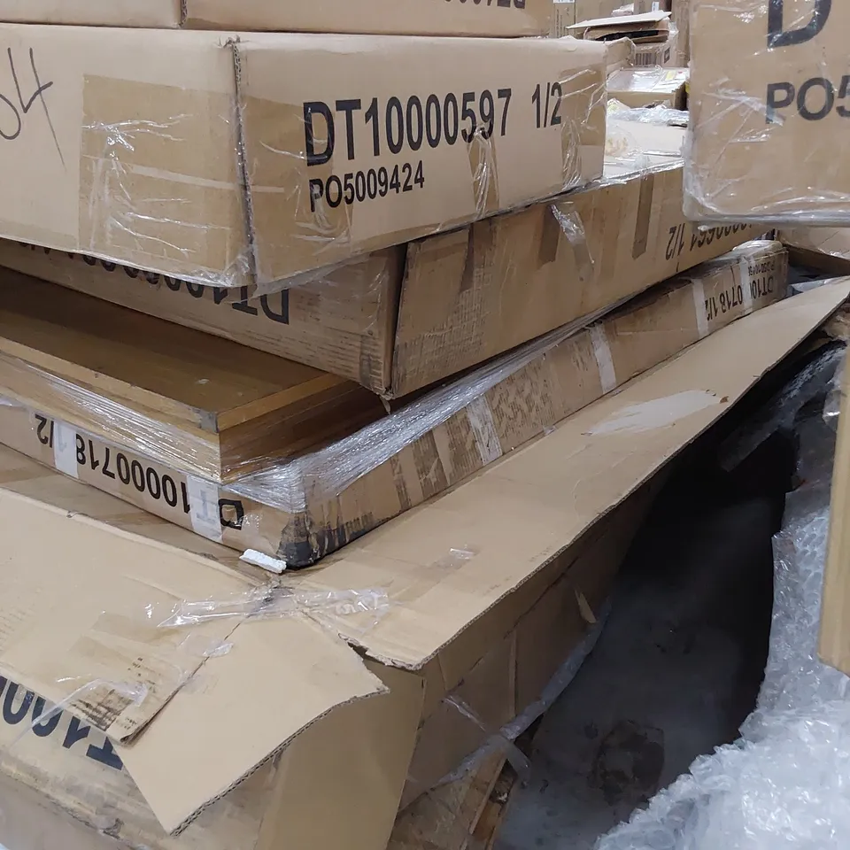 PALLET OF ASSORTED BOXED DINING TABLE PARTS 