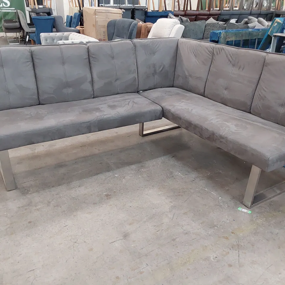 DESIGNER UPHOLSTERED CORNER BENCH SEATING UNIT GREY PLUSH FABRIC 