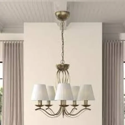 BOXED RODMAN 6-LIGHT SHADED CHANDELIER - BRASS/IVORY (1 BOX)