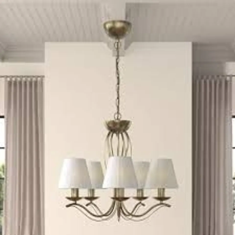BOXED RODMAN 6-LIGHT SHADED CHANDELIER - BRASS/IVORY (1 BOX)