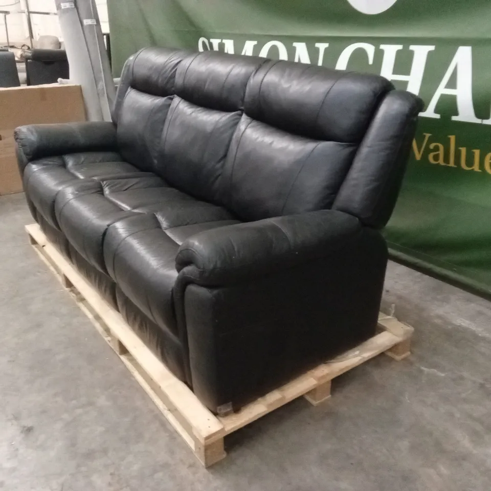 QUALITY DESIGNER 3 SEATER LEATHER SOFA - BLACK