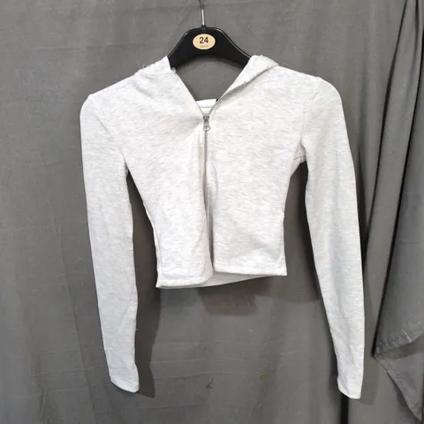 BERSHKA ZIP HOODIE – LIGHT GREY, CROPPED – TAG ATTACHED UK S