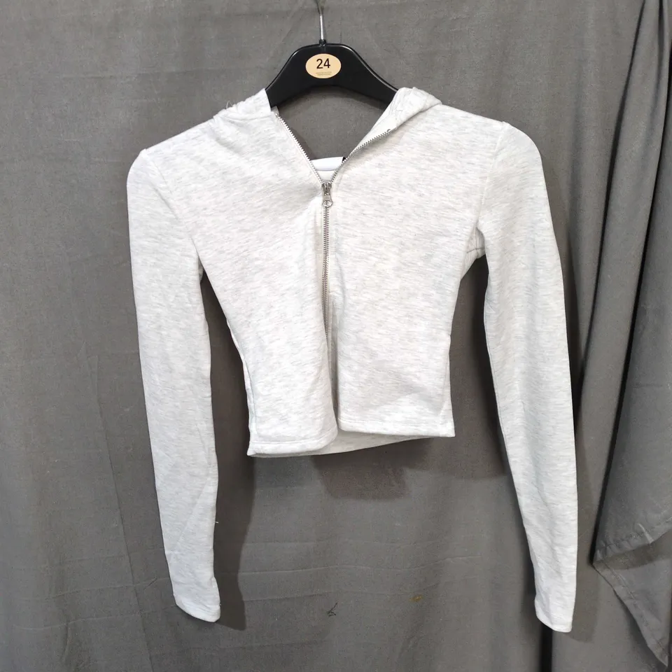 BERSHKA ZIP HOODIE – LIGHT GREY, CROPPED – TAG ATTACHED UK S