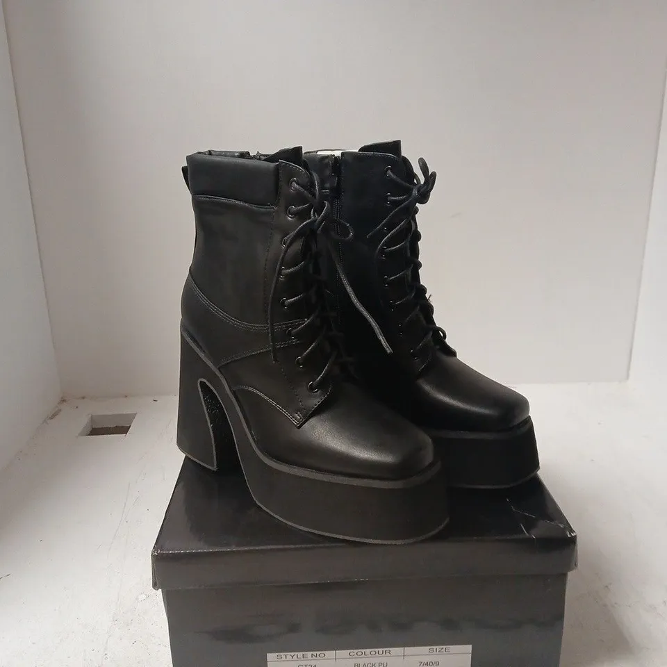 SEDAI BLACK PLATFORM LACE-UP ANKLE BOOTS GT24 – UK 7 (EU 40) – WITH BOX