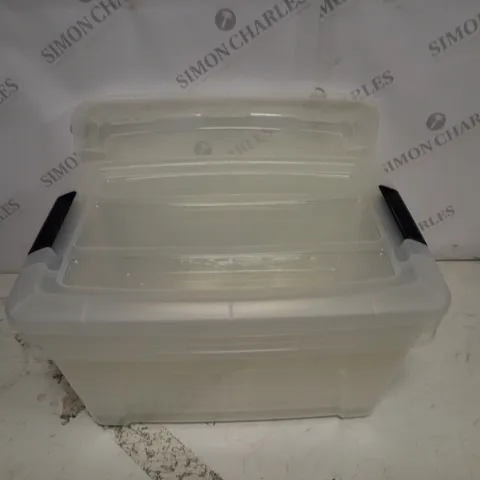 LOT OF 3 CLIP LID CLEAR PLASTIC STORAGE CRATES