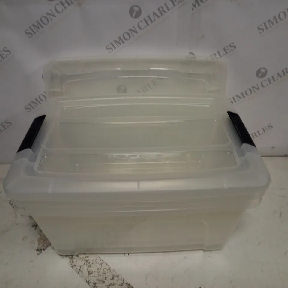 LOT OF 3 CLIP LID CLEAR PLASTIC STORAGE CRATES