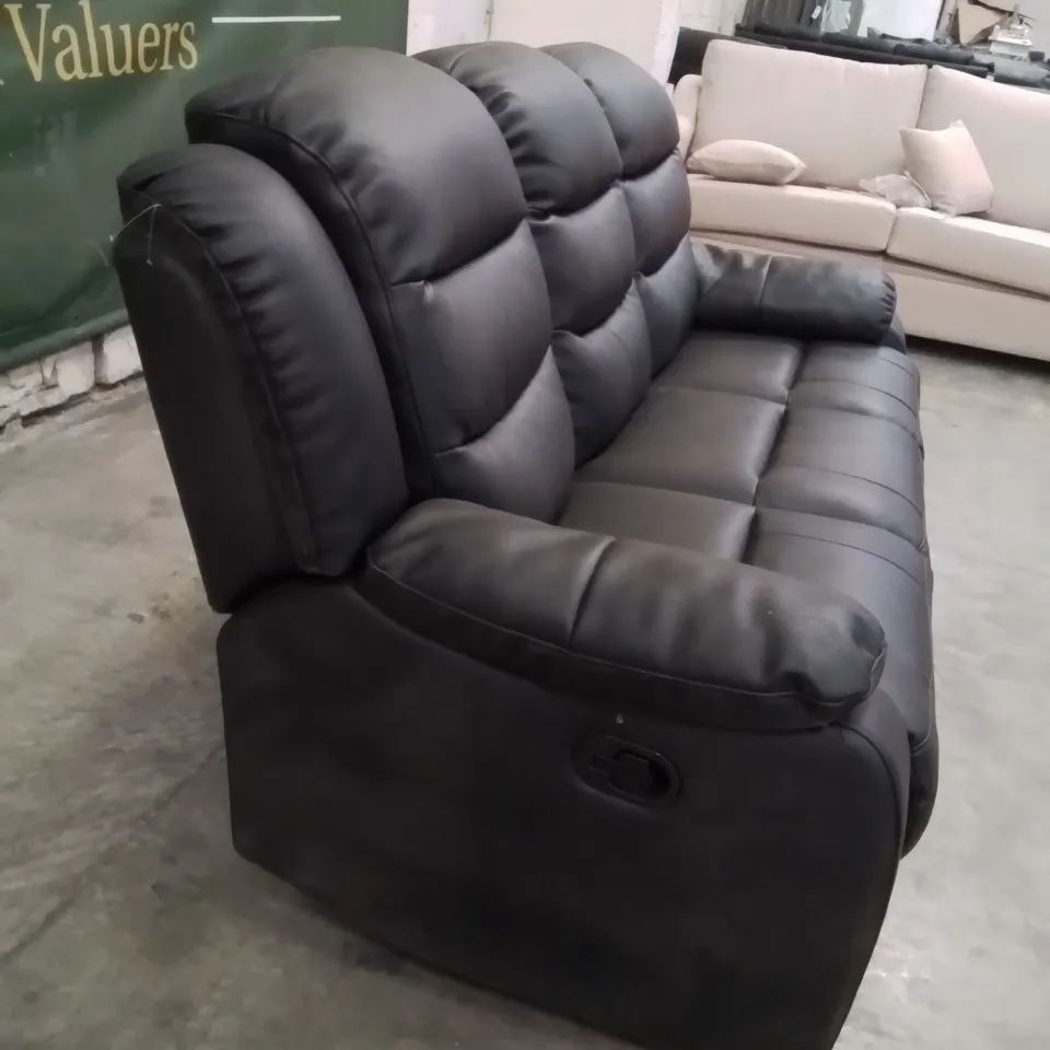 QUALITY DESIGNER FAUX LEATHER BLACK 3 SEATER MANUAL RECLINING SOFA 