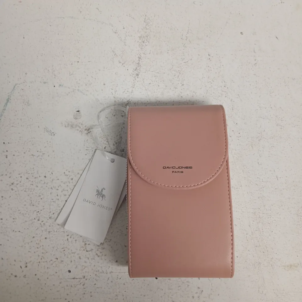 DAVID JONES PARIS PINK LEATHER WALLET – CURVED FLAP, ZIP POCKET