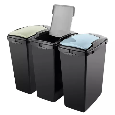 ADDIS SET OF 3 40LTR RECYCLING BINS - GREEN, BLUE & GREY