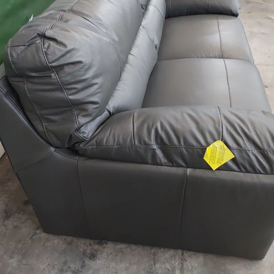 DESIGNER THREE SEATER SOFA GREY LEATHER 