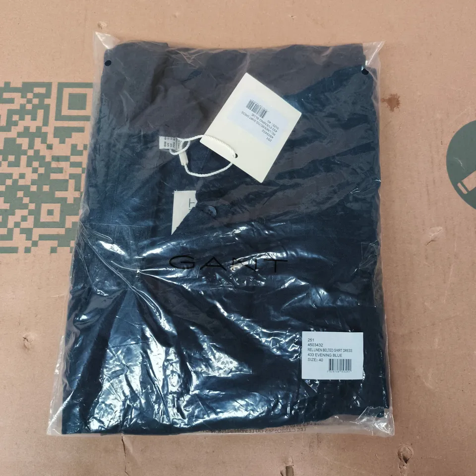 BAGGED GANT REL LINEN BELTED SHIRT DRESS IN EVENING BLUE SIZE 40