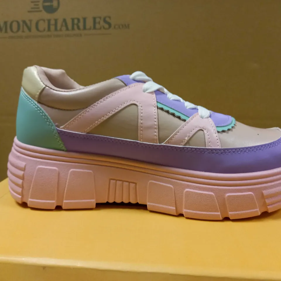 KOI PINK/MULTI PLATFORM VEGAN TRAINERS - SIZE 4