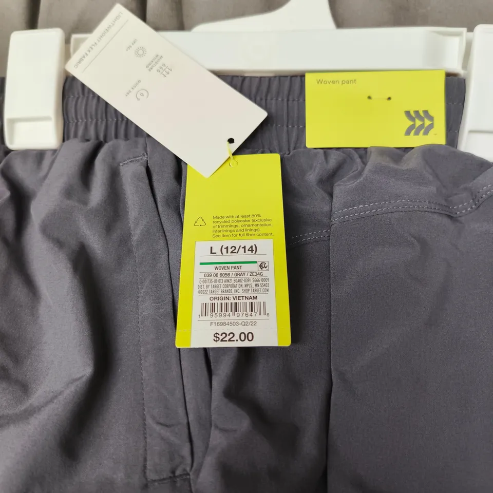 2 X ALL IN MOTION WOMEN'S WOVEN PANTS – LIGHTWEIGHT FLEX FABRIC, UK 12/14 (L) DARK GRAY