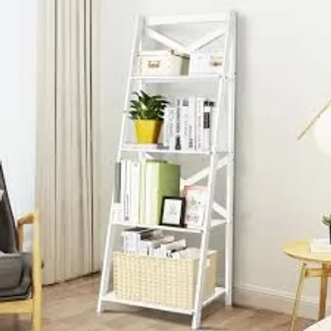 BOXED COSTWAY 4 SHELF WHITE WOODEN LADDER BOOKCASE