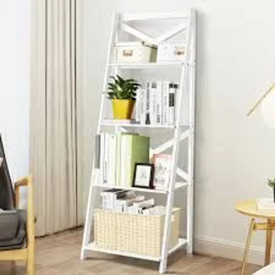 BOXED COSTWAY 4 SHELF WHITE WOODEN LADDER BOOKCASE