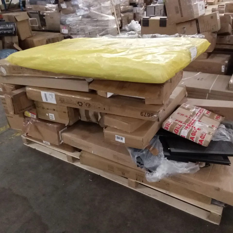 PALLET OF ASSORTED INCOMPLETE FURNITURE PARTS AND PIECES 