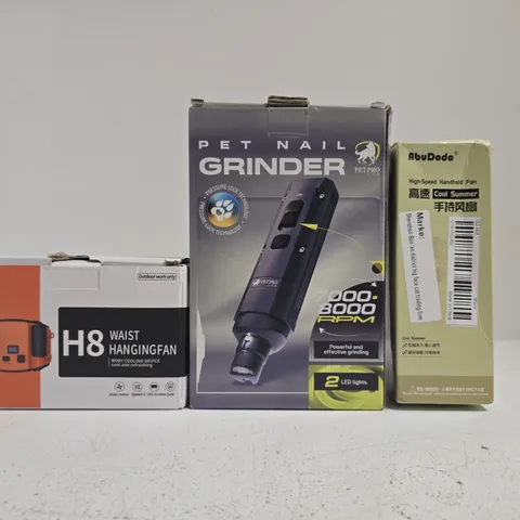 APPROXIMATELY 10 ASSORTED HOUSEHOLD ITEMS TO INCLUDE PET NAIL GRINDER, WAIST HANGINGFAN, ETC