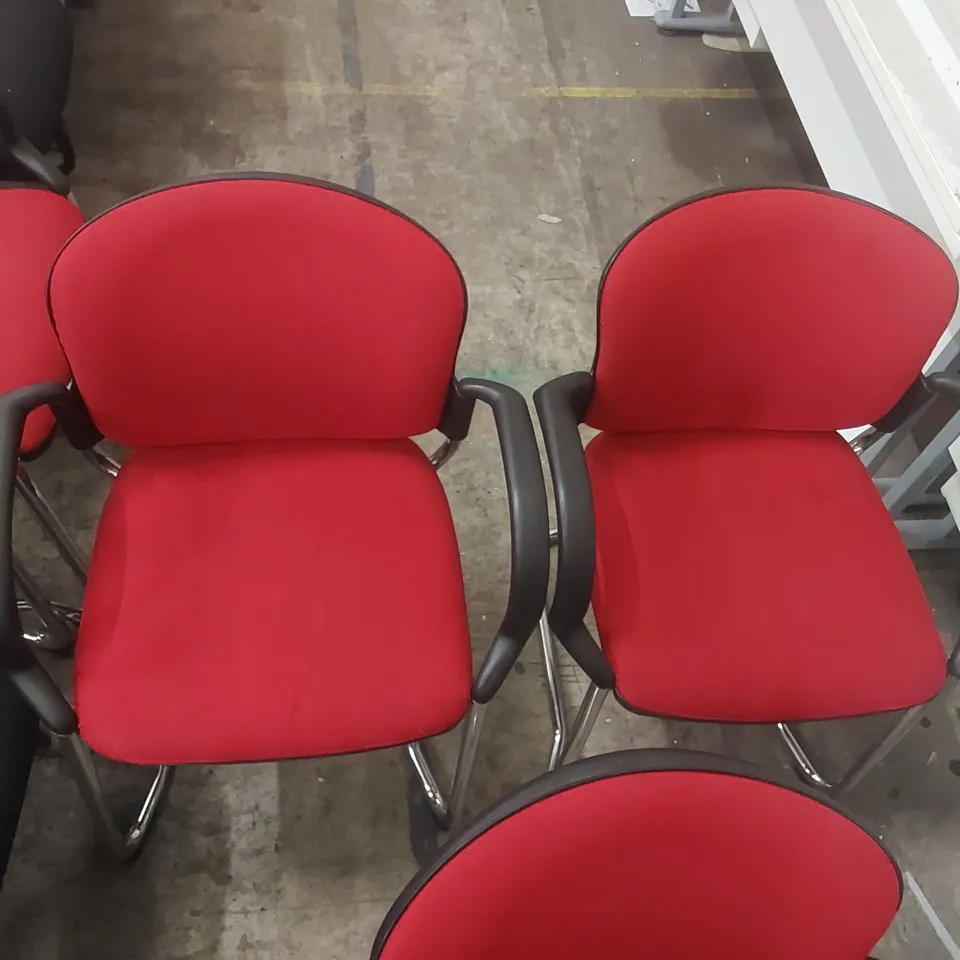 SET OF 3 RED UPHOLSTERED OFFICE CHAIRS