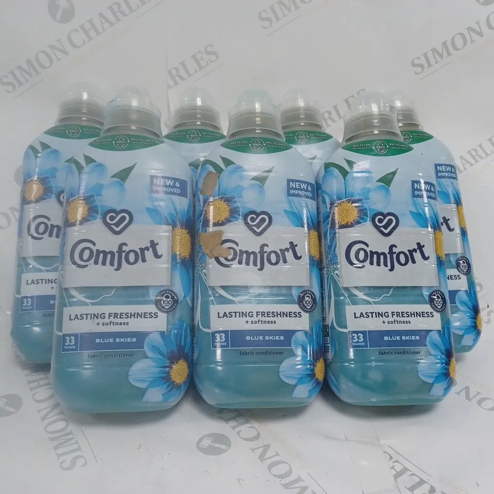 BOX OF 7 BOTTLES OF COMFORT FABRIC CONDITIONER BLUE SKIES 990ML EACH