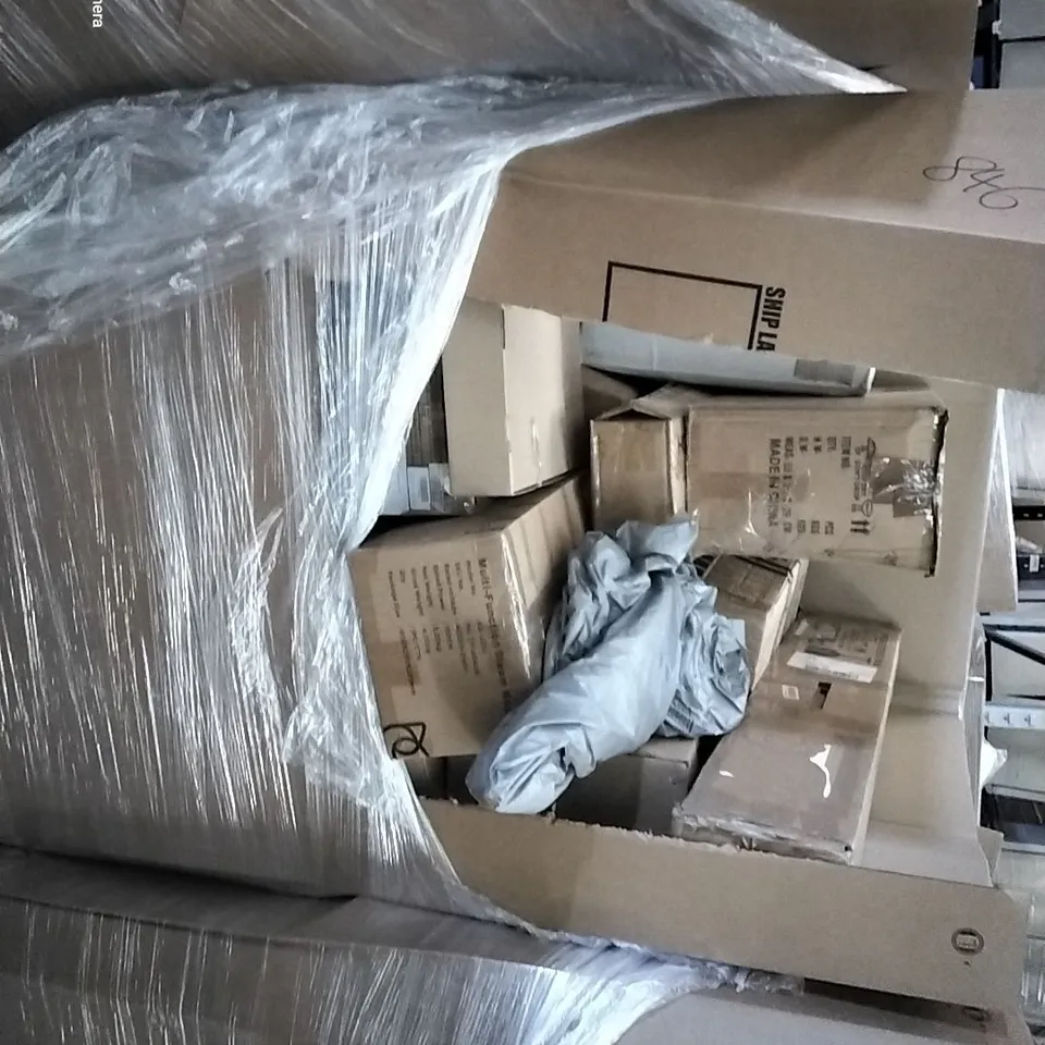 PALLET OF ASSORTED HOUSEHOLD ITEMS TO INCLUDE THERMOSTATIC SHOWER MIXER, TOWER FAN AND MULTI FUNCTION STEAM MOP