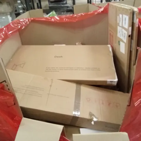 PALLET OF ASSORTED HOUSEHOLD GOODS AND PRODUCTS TO INCLUDE; FULL LENGTH MIRRORS, DESK, BOXED FURNITURE ETC