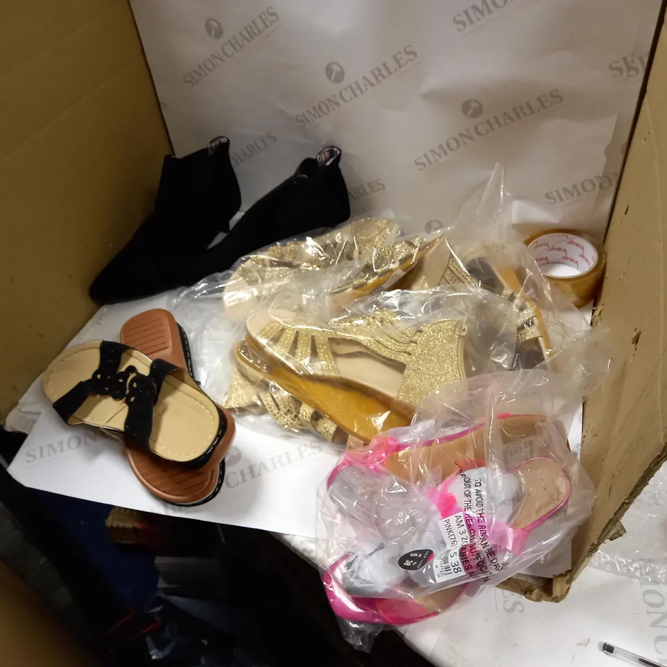 LOT OF 12 WOMENS HEELS, FLATS AND BOOTS MULTIPLE SIZES AND COLOURS