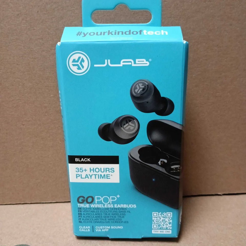 BOXED AND SEALED JLAB PRO GOPOP EARBUDS IN BLACK