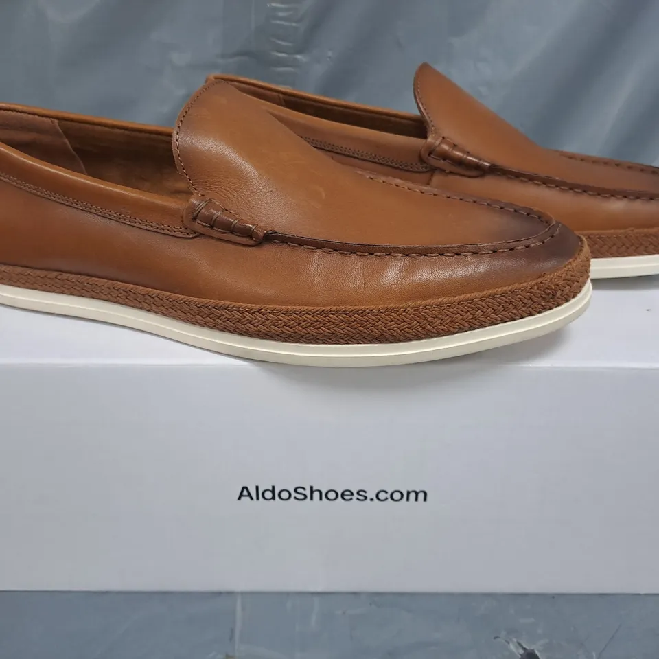 BOXED PAIR OF ALDO LOAFERS IN BROWN SIZE UK 8.5