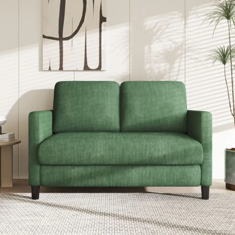 BOXED SMALL 2 SEAT 48" CORDUROY SOFA, COMFY SOFA COUCH WITH SPRING CUSHIONS -GREEN-