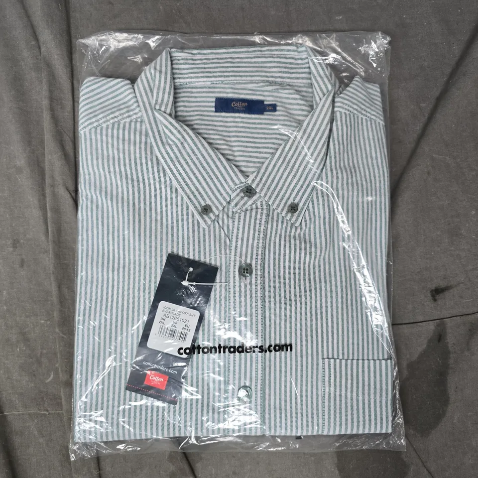 COTTON TRADERS ICON LNG SLEEVE STRIPED SHIRT IN EVERGLADE SIZE 2XL