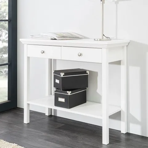 BRAND NEW BOXED COUNTRY CONSOLE TABLE IN WHITE WITH 2 DRAWERS (1 BOX)