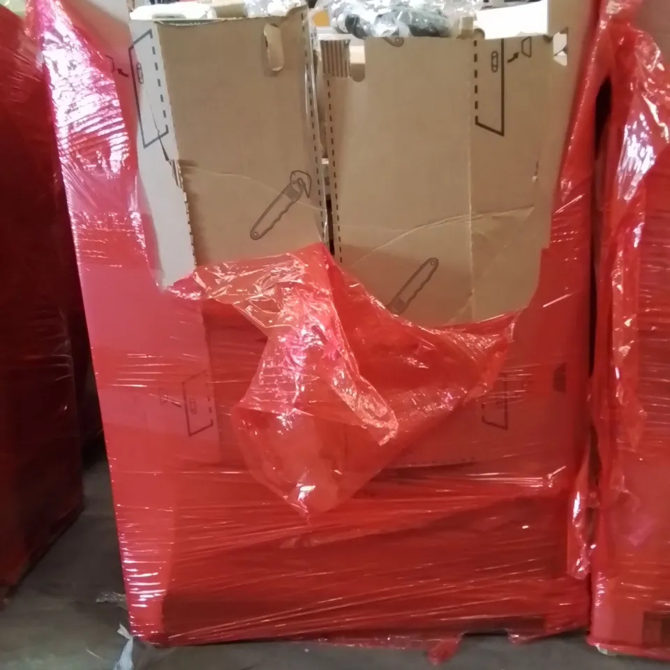 PALLET OF ASSORTED HOUSEHOLD GOODS AND PRODUCTS TO INCLUDE; BABY FLOOR BOOSTER SEAT, UMBRELLA, BOXED FURNITURE ETC