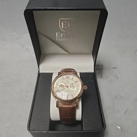 MENS ERNEST FERDINAND WATCH – FUNCTIONING SUB DIALS – LEATHER STRAP