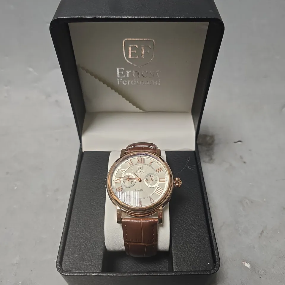 MENS ERNEST FERDINAND WATCH – FUNCTIONING SUB DIALS – LEATHER STRAP 
