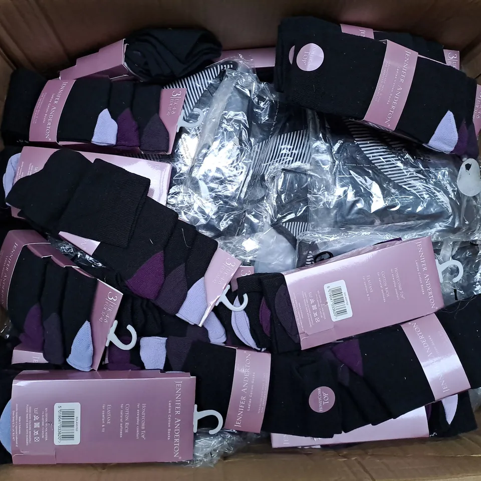 BOX OF APPROX 30 ASSORTED SOCKS AND BRIEFS - SIZES VARY 