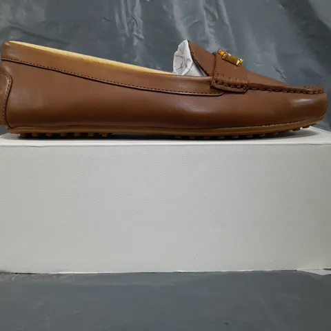 BOXED PAIR OF RALPH LAUREN LOAFERS IN BROWN SIZE UK SIZE 6