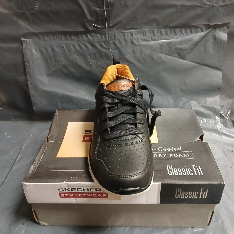 SKECHERS STREETWEAR CLASSIC FIT SNEAKERS – BLACK LEATHER, MEN'S UK 9