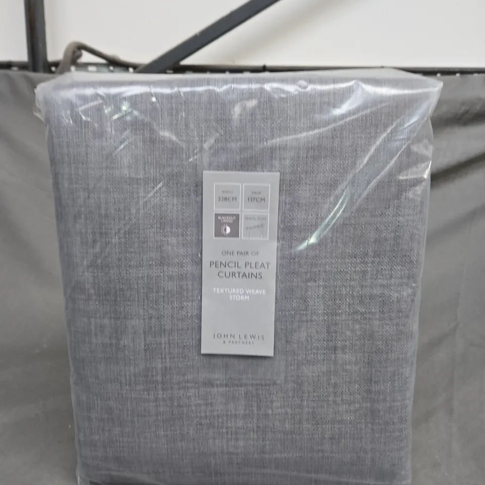 SEALED ONE PAIR OF PENCIL PLEAT CURTAINS - W 228CM / L 137CM