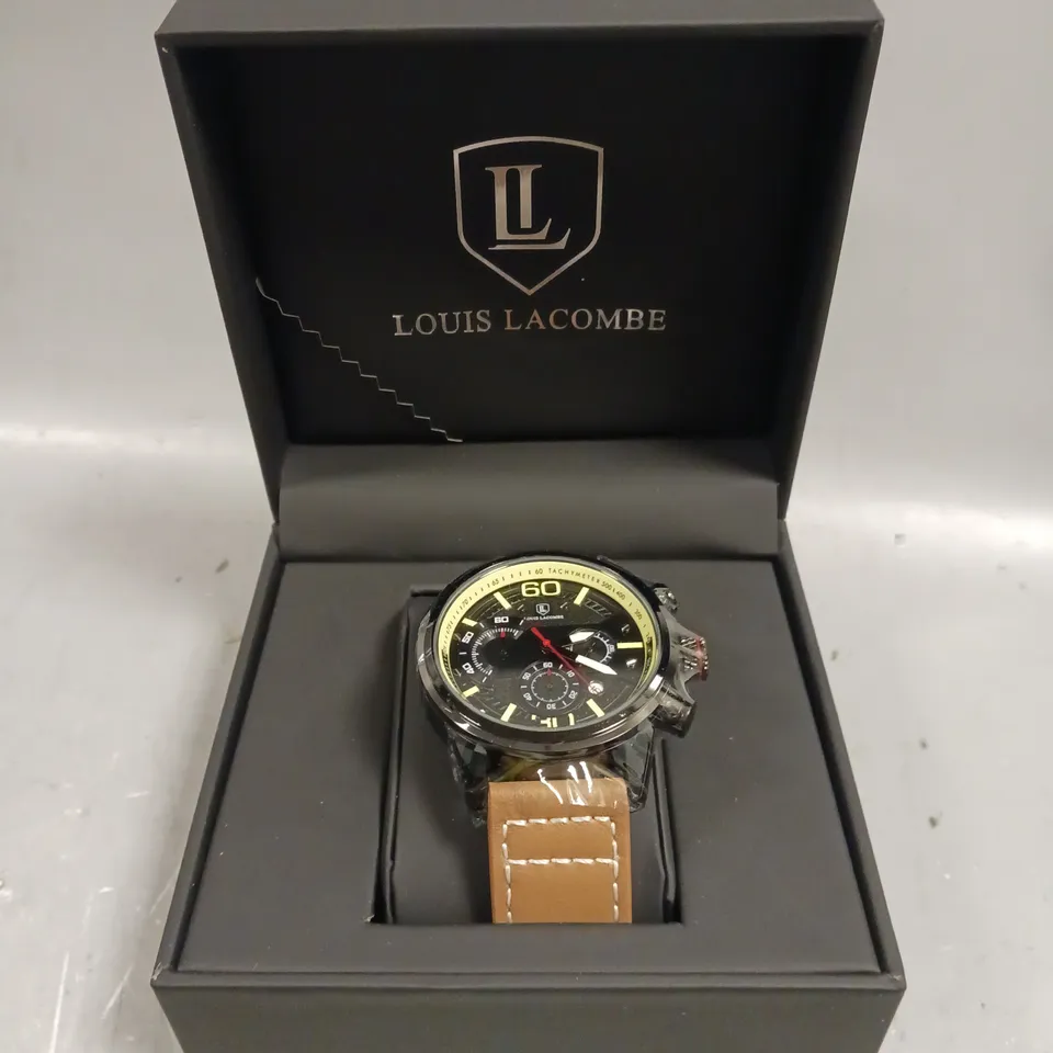 MENS LOUIS LACOMBE CHRONGRAPH WATCH – 3 SUB DIALS – SOFT TOUCH STRAP