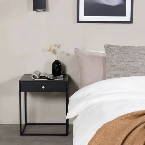 BOXED VENTURE DESIGN BAKAL BEDSIDE TABLE 1 DRAWER METAL, BLACK 50H X 43W X 41D CM