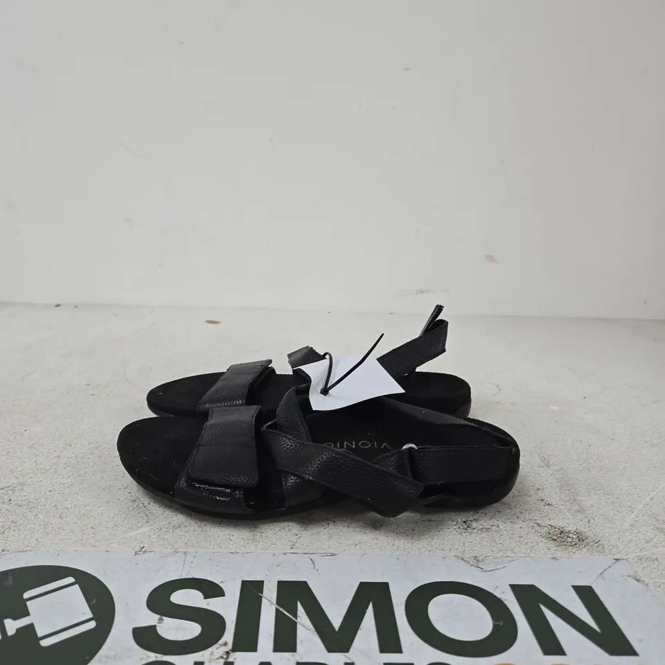 VIONIC BLACK LEATHER SANDALS – WOMEN'S, VELCRO STRAP SIZE UK 7