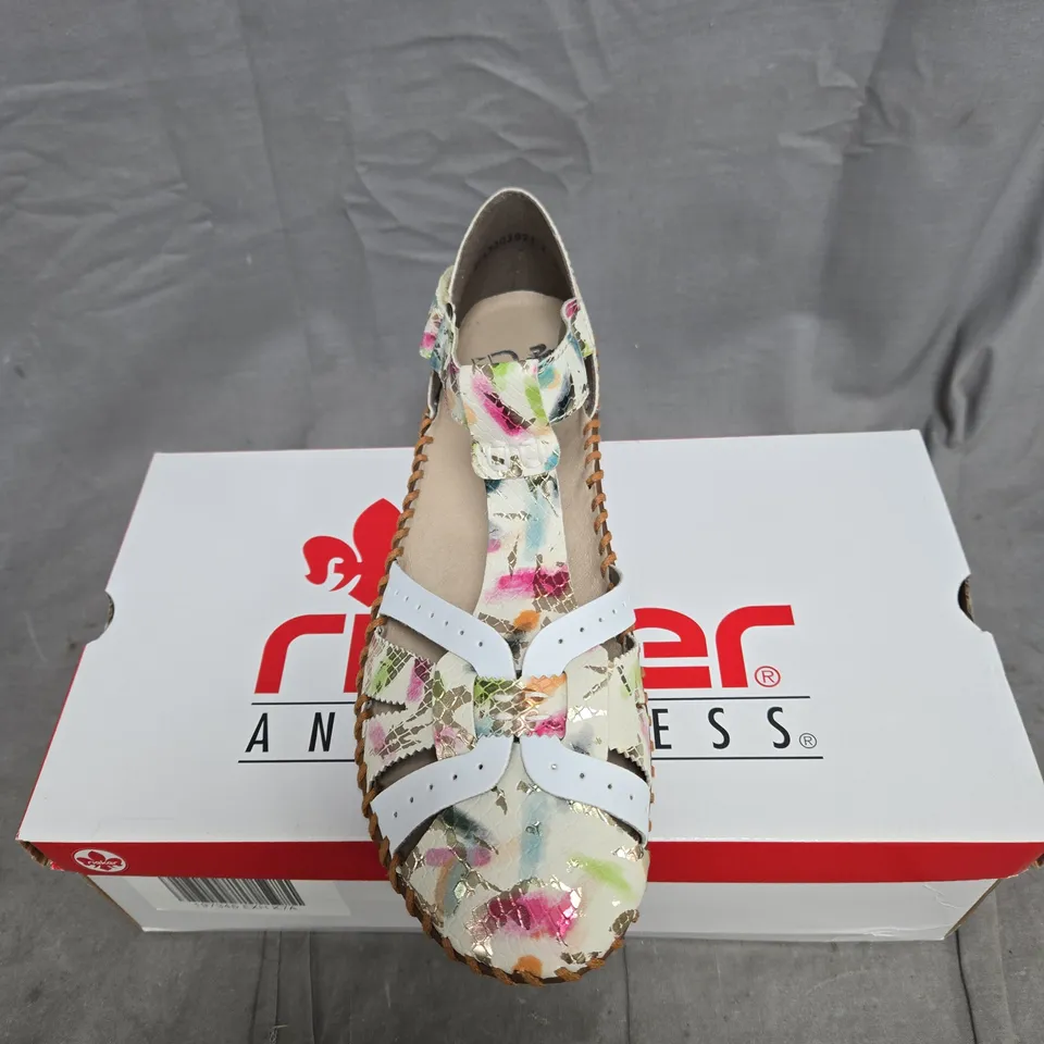 RIEKER FARBE MULTI COLOUR SANDALS SIZE 41 BOXED