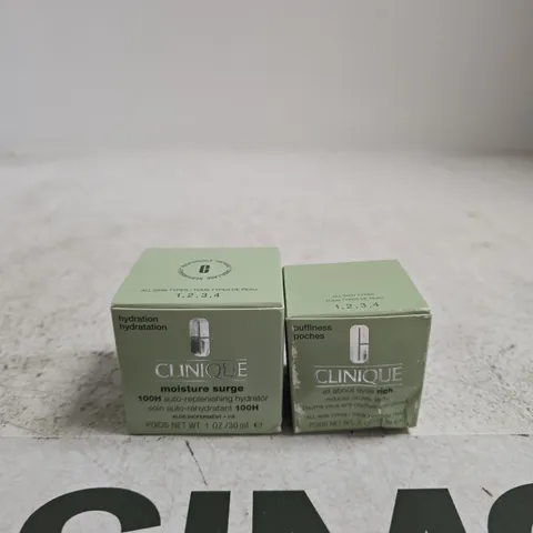 CLINIQUE MOISTURE SURGE 100H AUTO-REPLENISHING HYDRATOR & ALL ABOUT EYES RICH – 2 BOXED SKINCARE PRODUCTS
