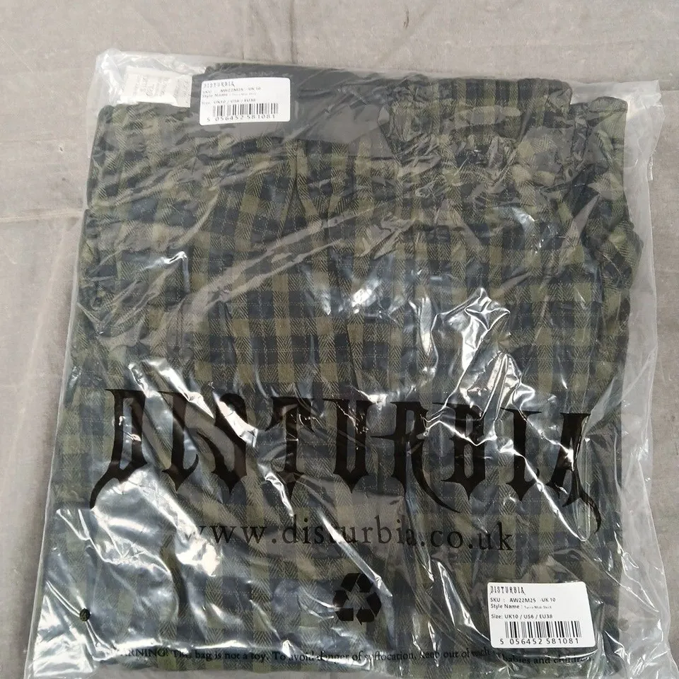 BAGGED DISTURBIA TERRA MIDI SKIRT IN GREEN/BLACK - UK 10