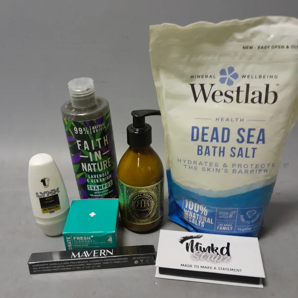 APPROXIMATELY 20 ASSORTED COSMETIC ITEMS TO INCLUDE - WESTLAB DEAD SEA BATH SALTS - LYNX ROLL ON DEODORANT - FAITH IN NATURE SHAMPOO