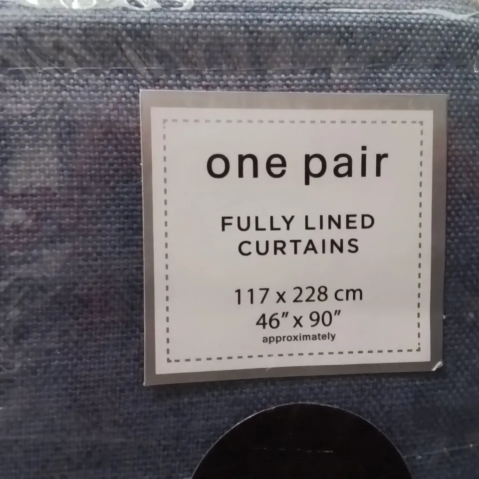 BRAND NEW FUSION FULLY LINED BLACKOUT EYELET CURTAINS 117 X 228CM -DENIM BLUE-