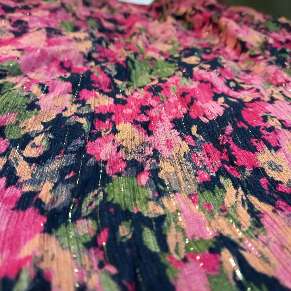 SEZANE BLACK/PINK/ METALIC GOLD ABSTRACT FLORAL SKIRT - SIZE 10
