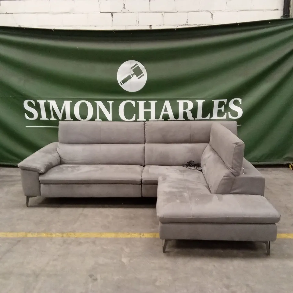 QUALITY DESIGNER ITALIAN MADE MARTINE ELECTRIC RECLINER CORNER CHAISE SOFA IN MICROFIBER STONE GREY FABRIC